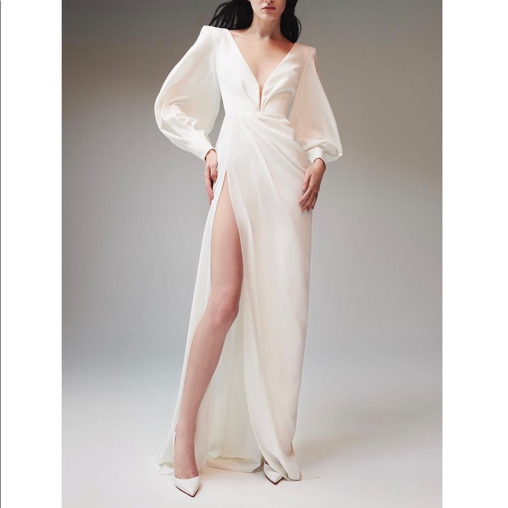 Alex Perry Pleated Crepe Long Dress